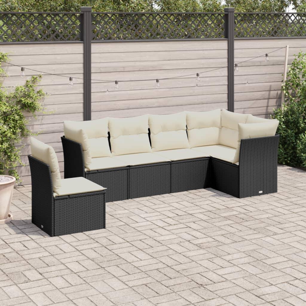 Sofasæt til haven 6 dele med hynder polyrattan sort