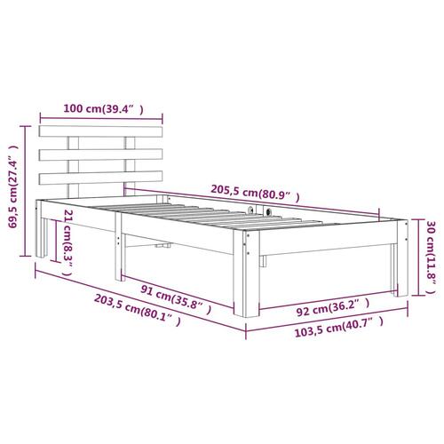 Sengeramme 100x200 cm massivt fyrretræ