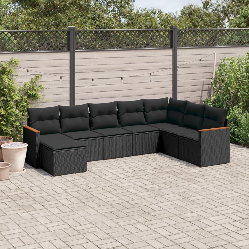 Sofasæt til haven 8 dele med hynder polyrattan sort billede