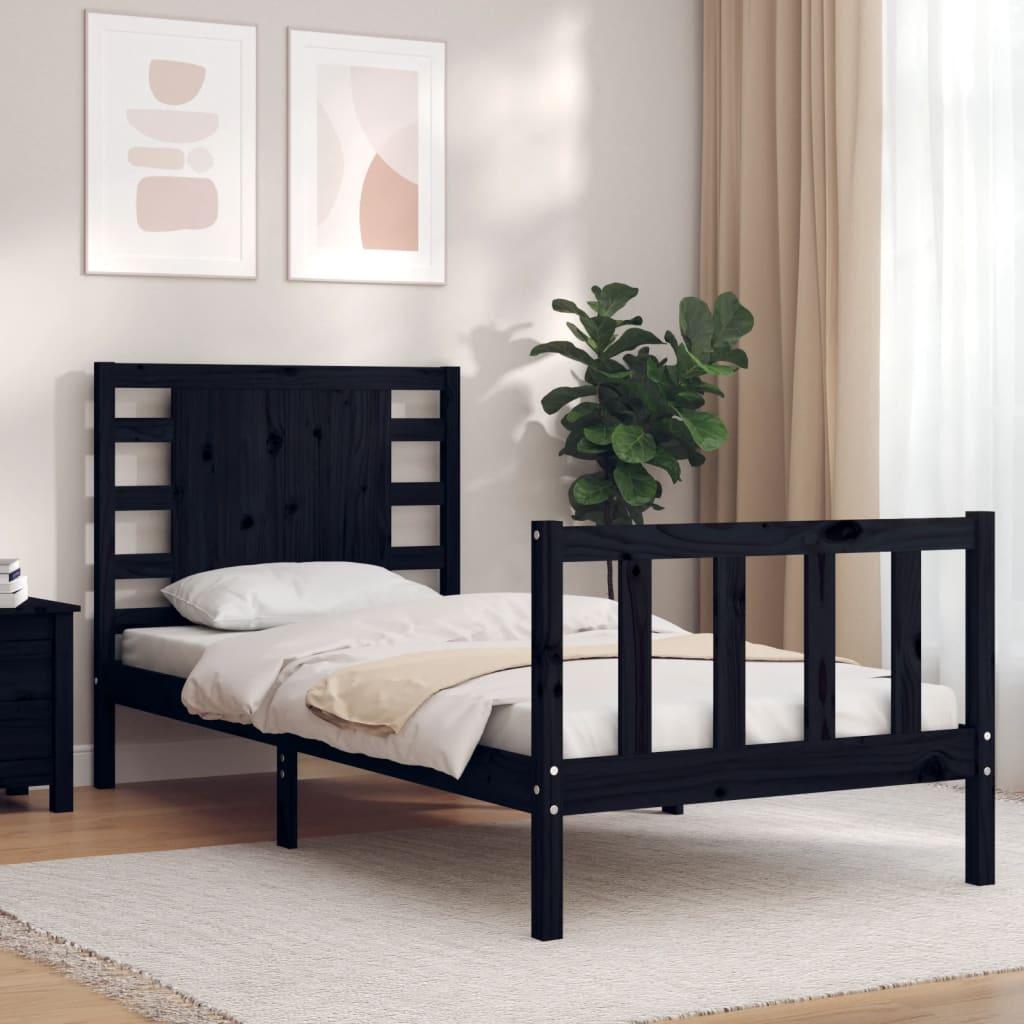Sengeramme med sengegavl 100x200 cm massivt træ sort