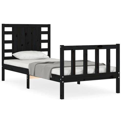 Sengeramme med sengegavl 100x200 cm massivt træ sort