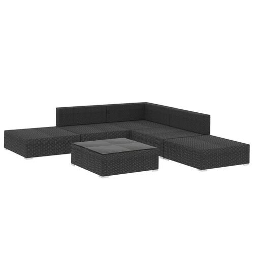 Loungesæt til haven 6 dele med hynder polyrattan sort