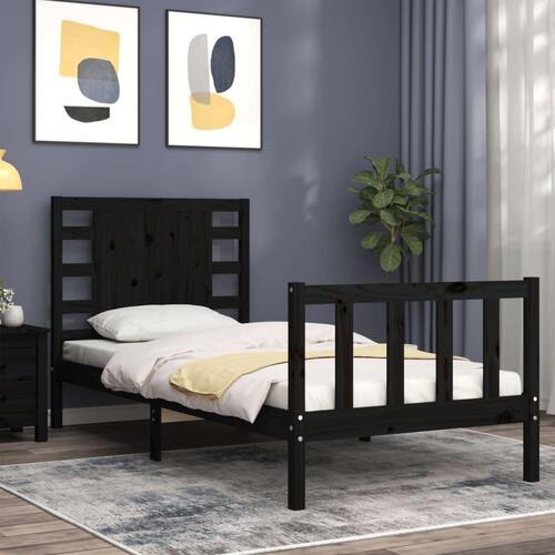 Sengeramme med sengegavl 100x200 cm massivt træ sort