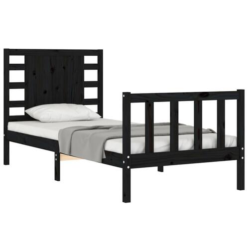 Sengeramme med sengegavl 100x200 cm massivt træ sort