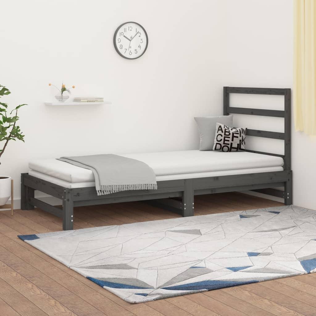 Daybed med udtræk 2x(90x200) cm massivt fyrretræ grå