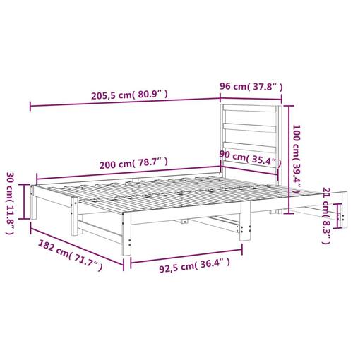 Daybed med udtræk 2x(90x200) cm massivt fyrretræ grå