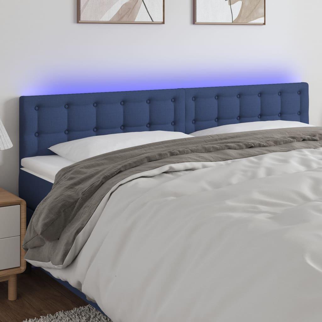 Sengegavl med LED-lys 200x5x78/88 cm stof blå billede