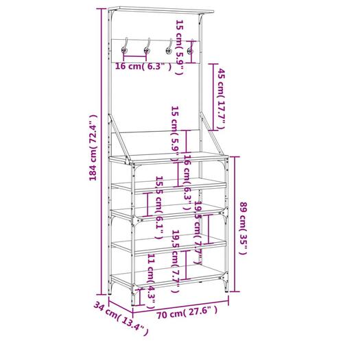 Tøjstativ med skoopbevaring 70x34x184 cm sonoma-eg