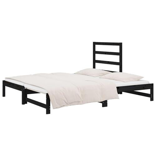 Daybed med udtræk 2x(90x200) cm massivt fyrretræ sort