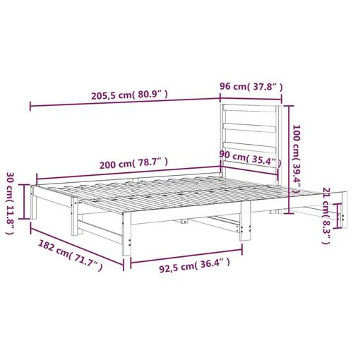 Daybed med udtræk 2x(90x200) cm massivt fyrretræ sort