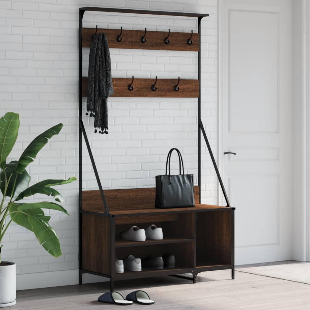 Tøjstativ med skoopbevaring 100x41x184 cm brun egetræsfarve