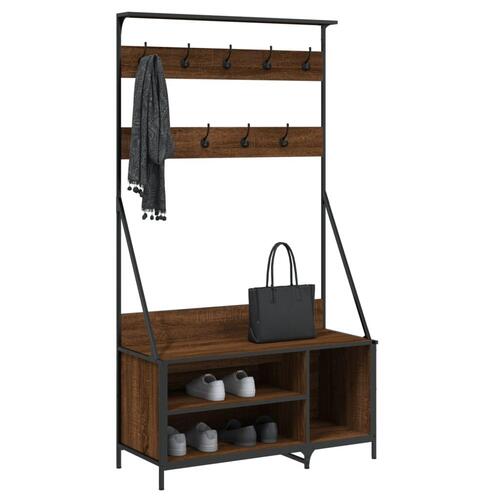 Tøjstativ med skoopbevaring 100x41x184 cm brun egetræsfarve