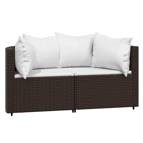 Hjørnemoduler til havesofa 2 stk. med hynder polyrattan brun