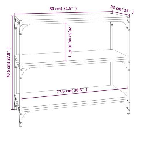 Bogreol 80x33x70,5 cm konstrueret træ og stål sort