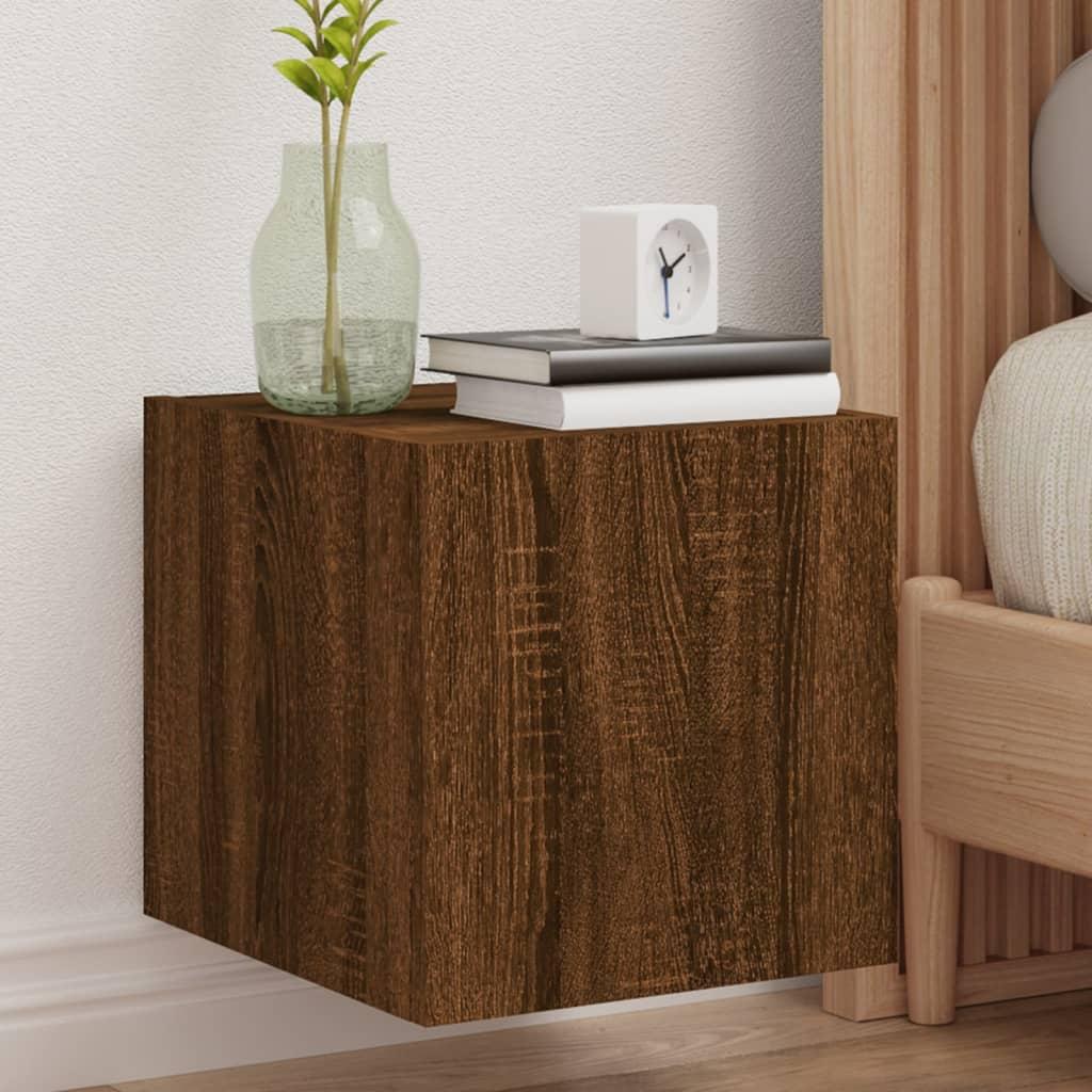 Væghængt tv-bord med LED-lys 30,5x35x30 cm brun egetræsfarve