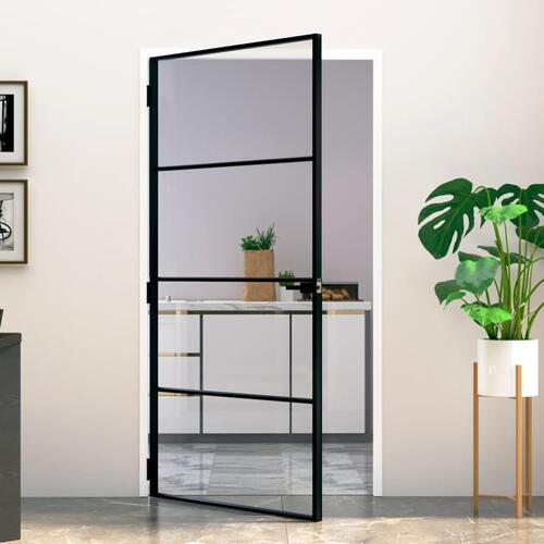Dør 102x201,5 cm hærdet glas og aluminium sort