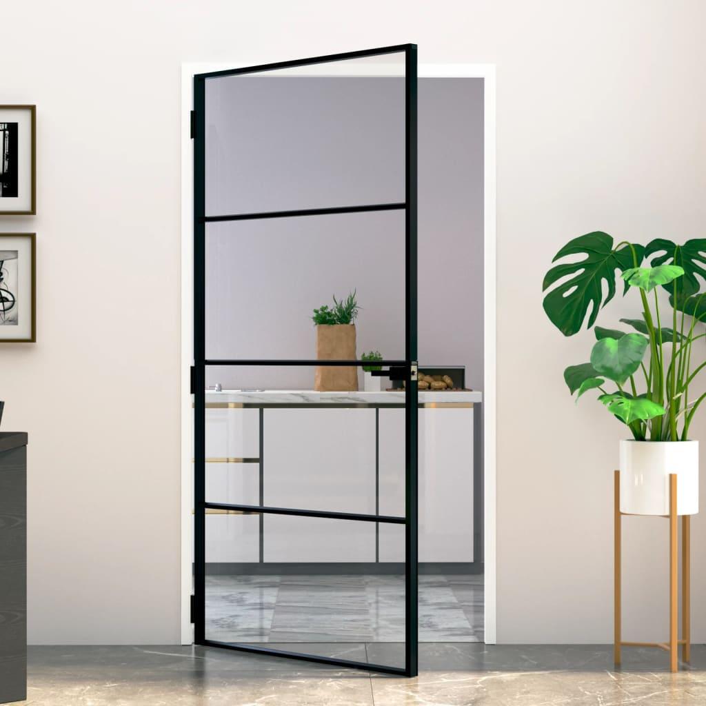 Dør 102x201,5 cm hærdet glas og aluminium sort