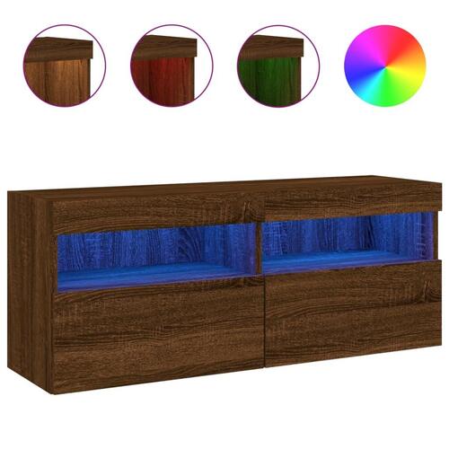 Væghængt tv-bord med LED-lys 100x30x40 cm brun egetræsfarve
