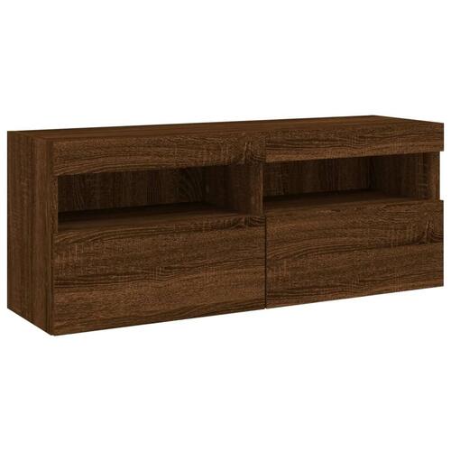 Væghængt tv-bord med LED-lys 100x30x40 cm brun egetræsfarve