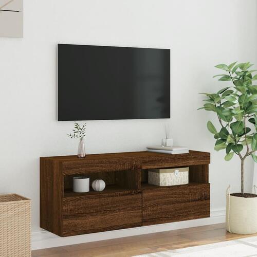 Væghængt tv-bord med LED-lys 100x30x40 cm brun egetræsfarve