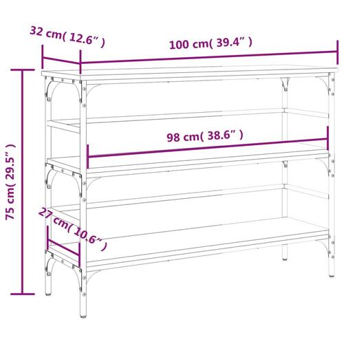 Konsolbord 100x32x75 cm konstrueret træ røget egetræsfarve