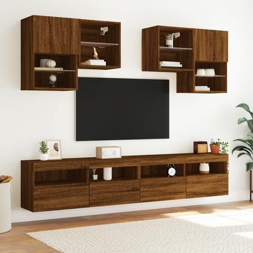 Væghængt tv-bord med LED-lys 100x30x40 cm brun egetræsfarve