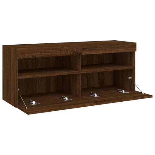 Væghængt tv-bord med LED-lys 100x30x40 cm brun egetræsfarve