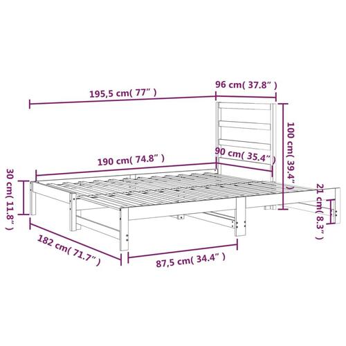 Daybed med udtræk 2x(90x190) cm massivt fyrretræ hvid