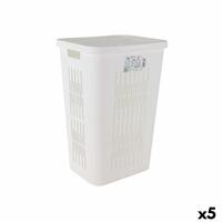 Vasketøjskurv Tontarelli Bella Dobbelt låg 60 L Hvid 40,5 x 33 x 59 cm (5 enheder)