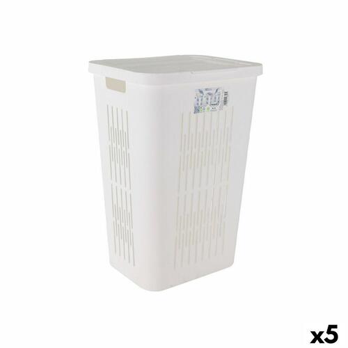 Vasketøjskurv Tontarelli Bella Dobbelt låg 60 L Hvid 40,5 x 33 x 59 cm (5 enheder)