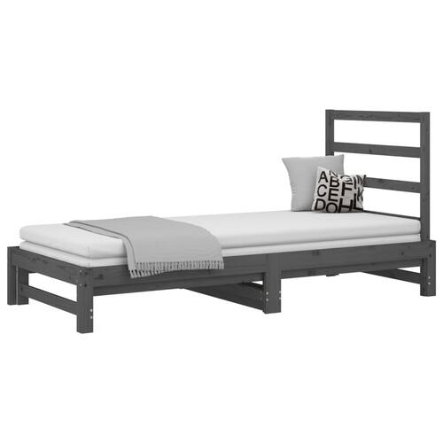 Daybed med udtræk 2x(90x190) cm massivt fyrretræ grå