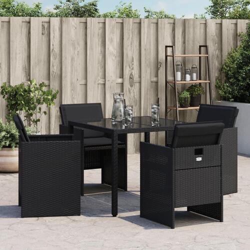 Havestole med hynder 4 stk. polyrattan sort