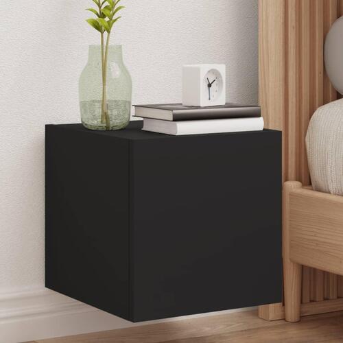 Væghængt tv-bord med LED-lys 30,5x35x30 sort