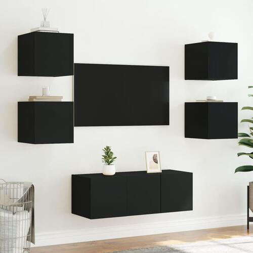 Væghængt tv-bord med LED-lys 30,5x35x30 sort