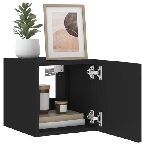 Væghængt tv-bord med LED-lys 30,5x35x30 sort