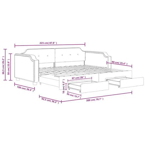 Daybed med udtræk og skuffer 80x200 cm stof sort