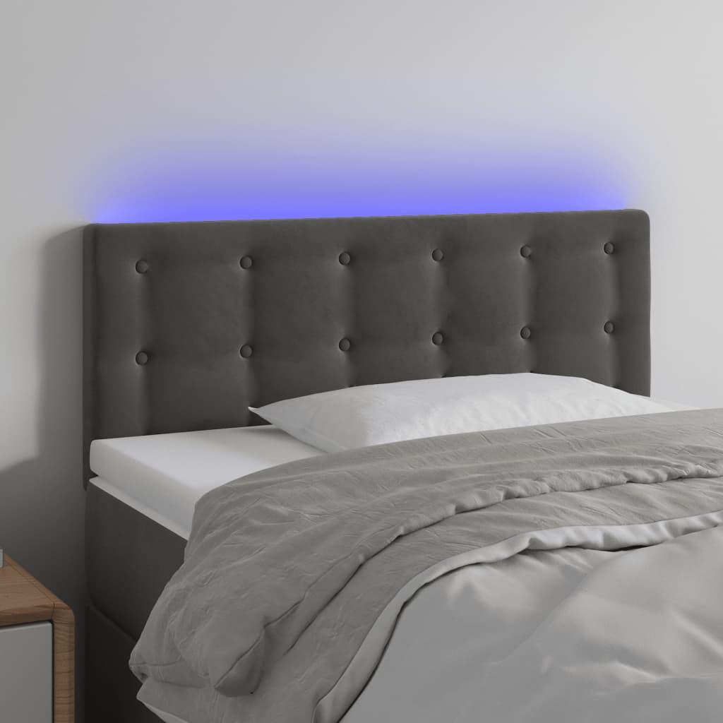 Sengegavl med LED-lys 100x5x78/88 cm fløjl mørkegrå billede