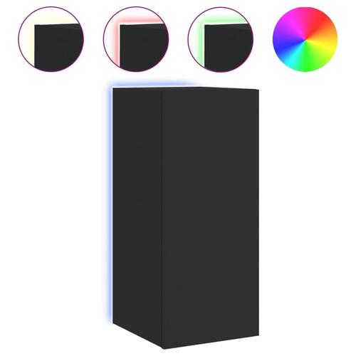 Væghængt tv-bord med LED-lys 30,5x35x70 sort