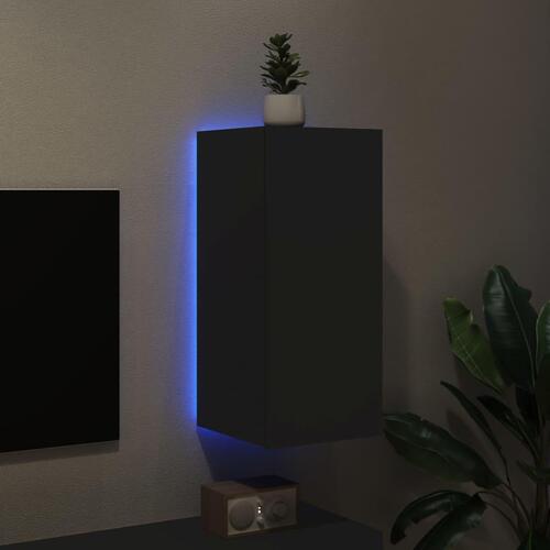 Væghængt tv-bord med LED-lys 30,5x35x70 sort