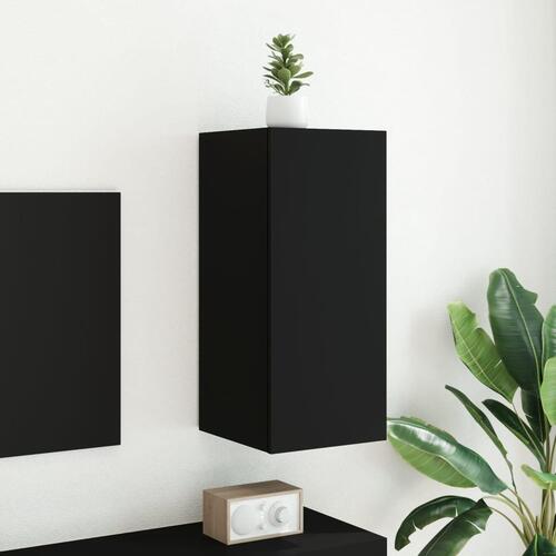 Væghængt tv-bord med LED-lys 30,5x35x70 sort