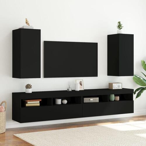 Væghængt tv-bord med LED-lys 30,5x35x70 sort
