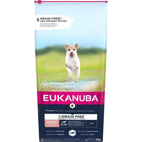 Foder Eukanuba Grain Free Senior small/medium breed Ældre Fisk 12 kg