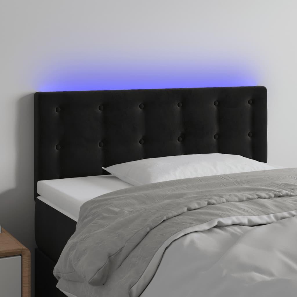 Sengegavl Med Led-Lys Velour - Sort / 100 x 5 x 78/88 cm