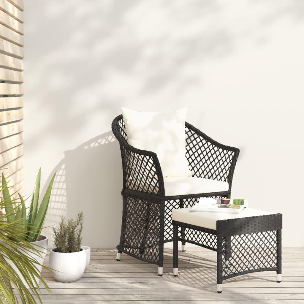 Loungesæt til haven 2 dele med hynder polyrattan sort