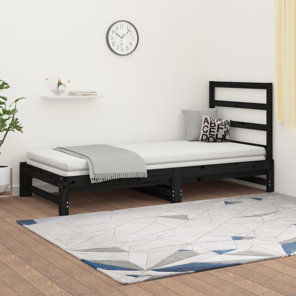 Daybed med udtræk 2x(90x190) cm massivt fyrretræ sort
