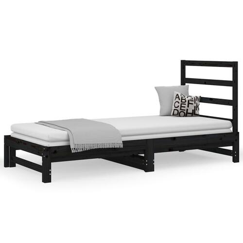Daybed med udtræk 2x(90x190) cm massivt fyrretræ sort