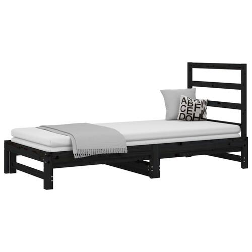 Daybed med udtræk 2x(90x190) cm massivt fyrretræ sort