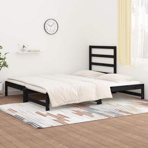 Daybed med udtræk 2x(90x190) cm massivt fyrretræ sort