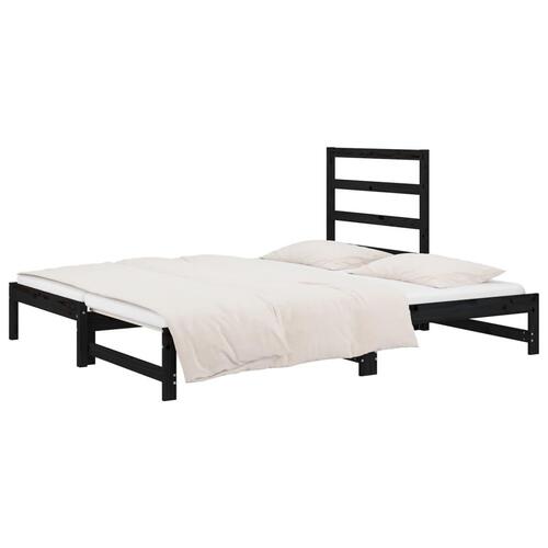Daybed med udtræk 2x(90x190) cm massivt fyrretræ sort