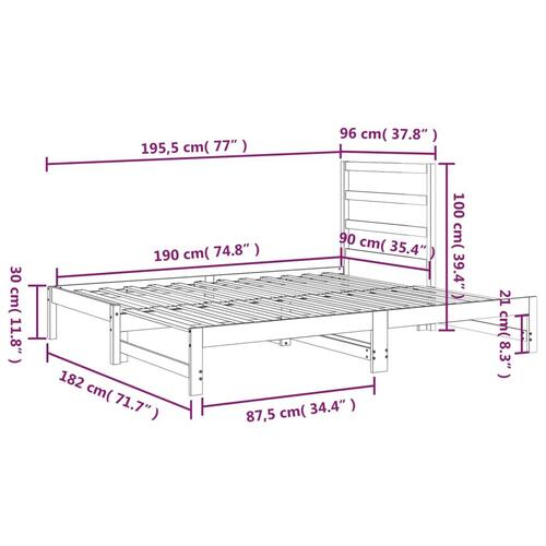 Daybed med udtræk 2x(90x190) cm massivt fyrretræ sort